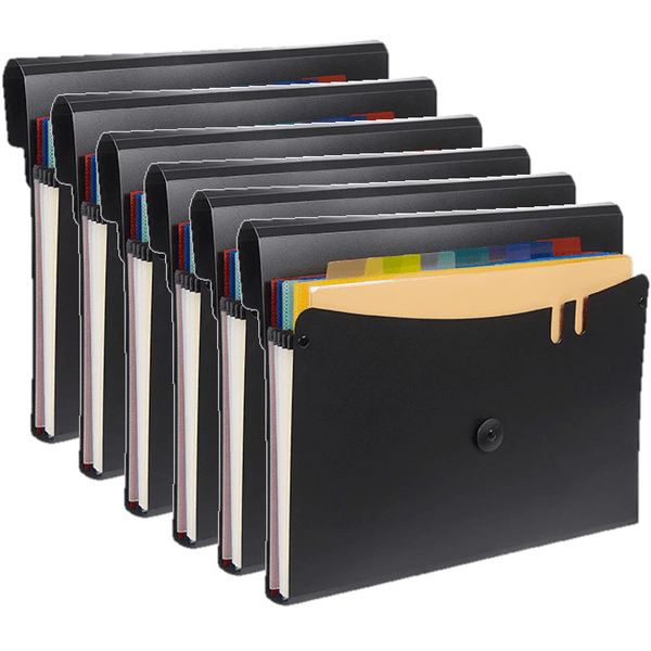 Pack 6 Marbig Expanding File With Elastic Closure PP 7 Pockets A4 Black 9016802 (6 Pack) - SuperOffice