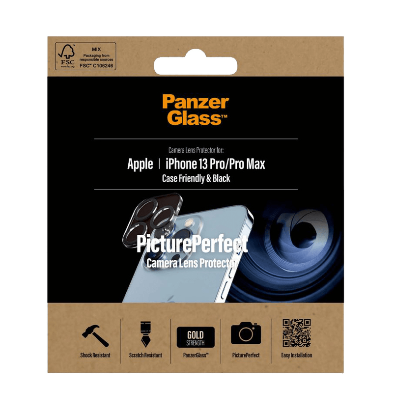 PanzerGlass Camera Lens Protector iPhone 13 Pro/Pro Max 6.1"/6.7" Case Friendly Black Border Shock/Scratch Resistant 384 - SuperOffice