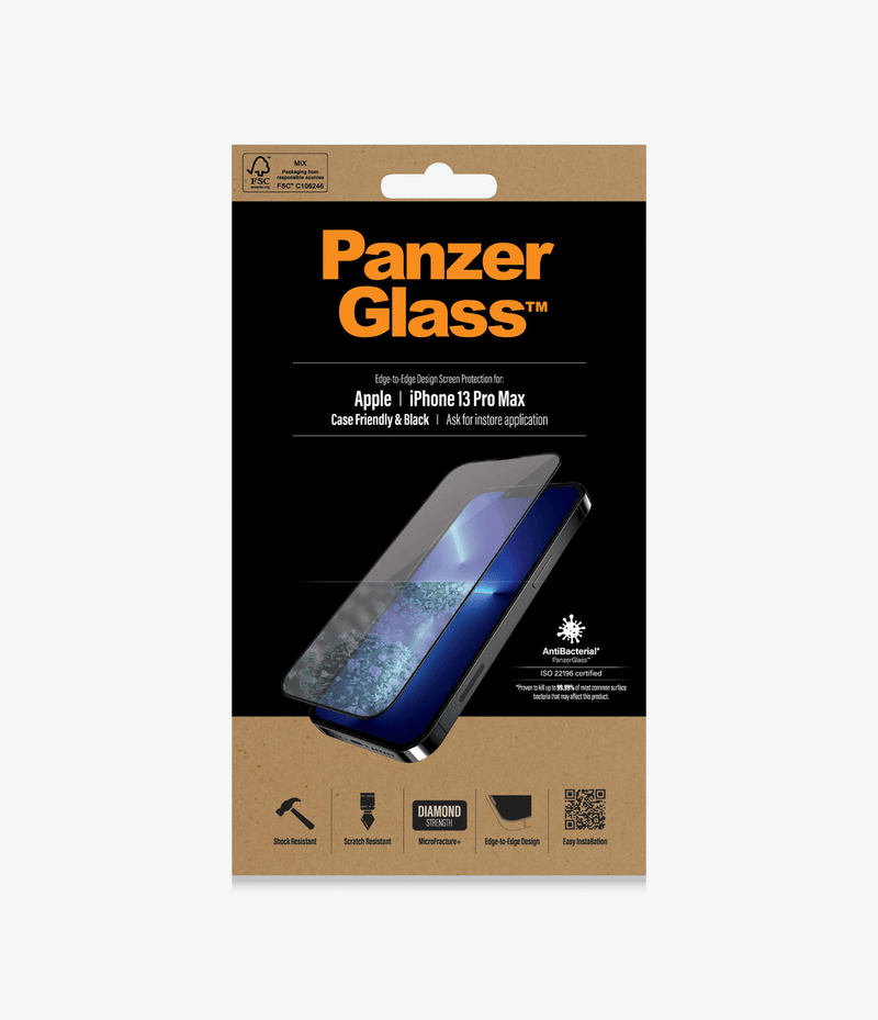 PanzerGlass Full Screen Protector Glass iPhone 13 Pro Max 6.7" Case Friendly Black Border PRO2746 - SuperOffice
