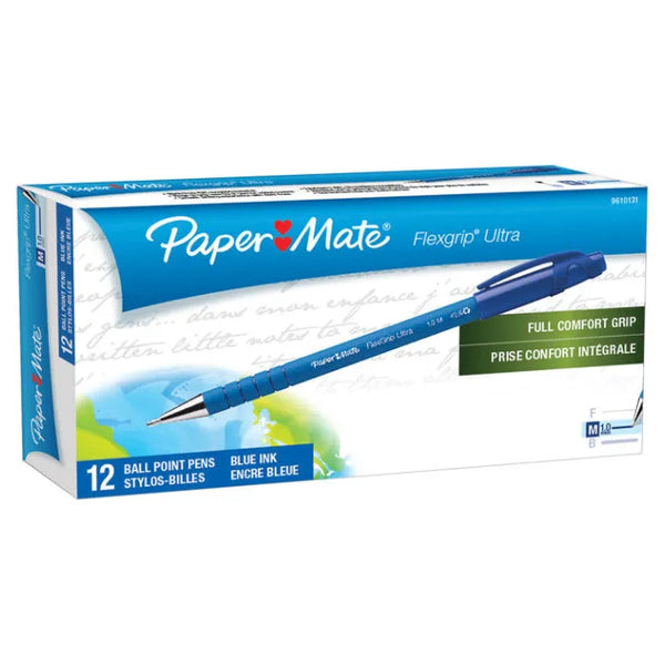 Papermate Flex Grip Stick BallPoint 1.0mm Medium Pen Blue Box 12 9610131 - SuperOffice