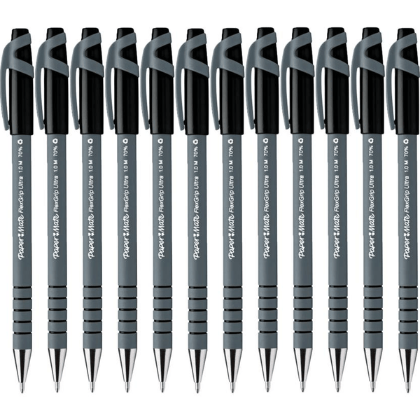 Papermate Flexgrip Ultra Ballpoint Pen Medium Nib Cap Black Box 12 9630131 (Box 12) Medium Black Capped - SuperOffice
