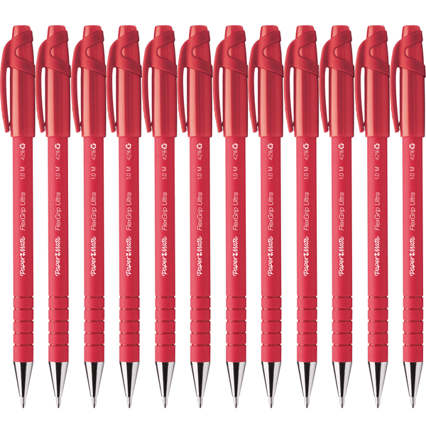 Papermate Flexgrip Ultra Ballpoint Pen Medium NIB Capped Red Box 12 9620131 (Box 12) Medium Red Capped - SuperOffice