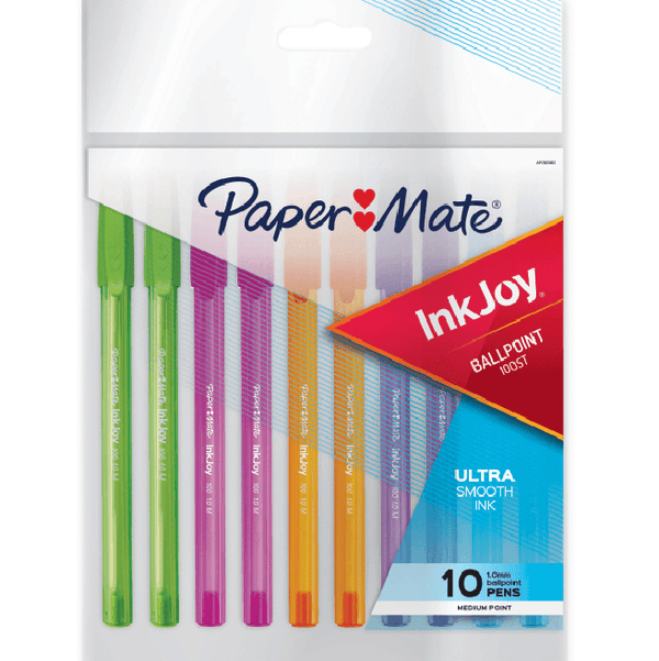 Papermate Inkjoy 100 Ballpoint Pens Medium 1.0Mm Assorted Fashion Pack 10 AP012983 - SuperOffice