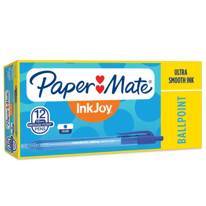 Papermate InkJoy 100RT Retract BallPoint 1.00mm Medium Pen Blue Box 12 2008520 - SuperOffice
