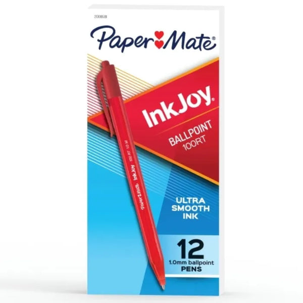 Papermate InkJoy 100RT Retract BallPoint 1.00mm Medium Pen Red Box 12 2008581 - SuperOffice