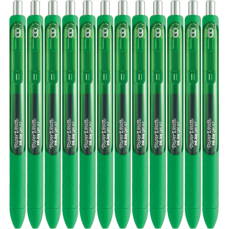 Papermate Inkjoy Gel Pen Medium 0.7mm Retractable Green Box 12 1953517 (Box 12) - SuperOffice