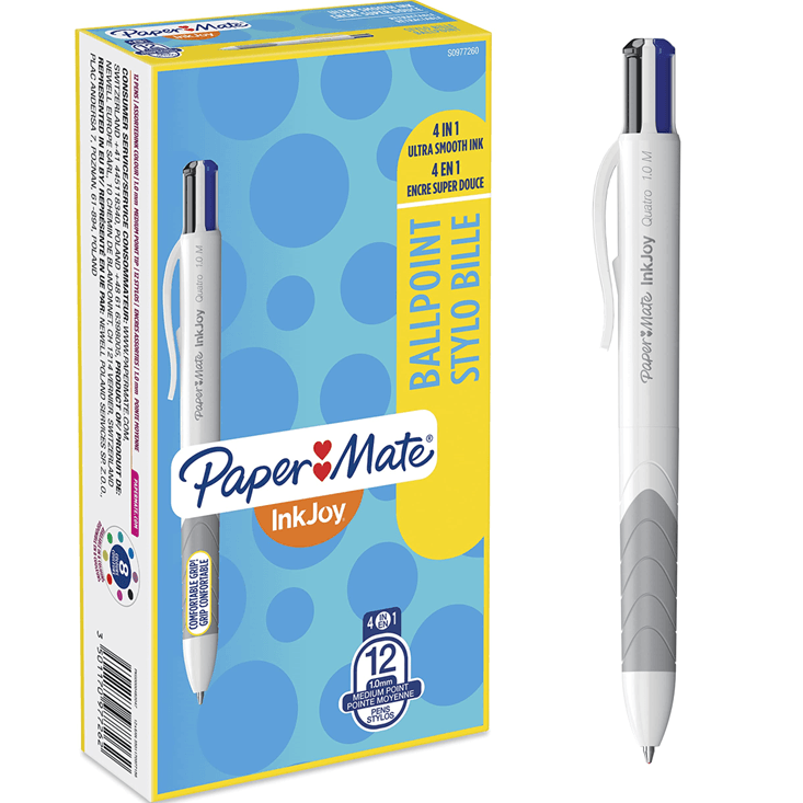 Papermate Inkjoy Quatro Ballpoint Pen Retractable 1.0mm 4 Colour Box 12 2011665 (Box 12) - SuperOffice