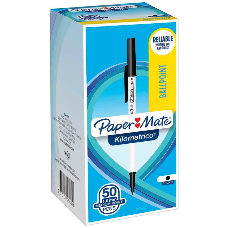 Papermate Kilometrico Ballpoint Pens Medium Black Box 50 AP014037 - SuperOffice