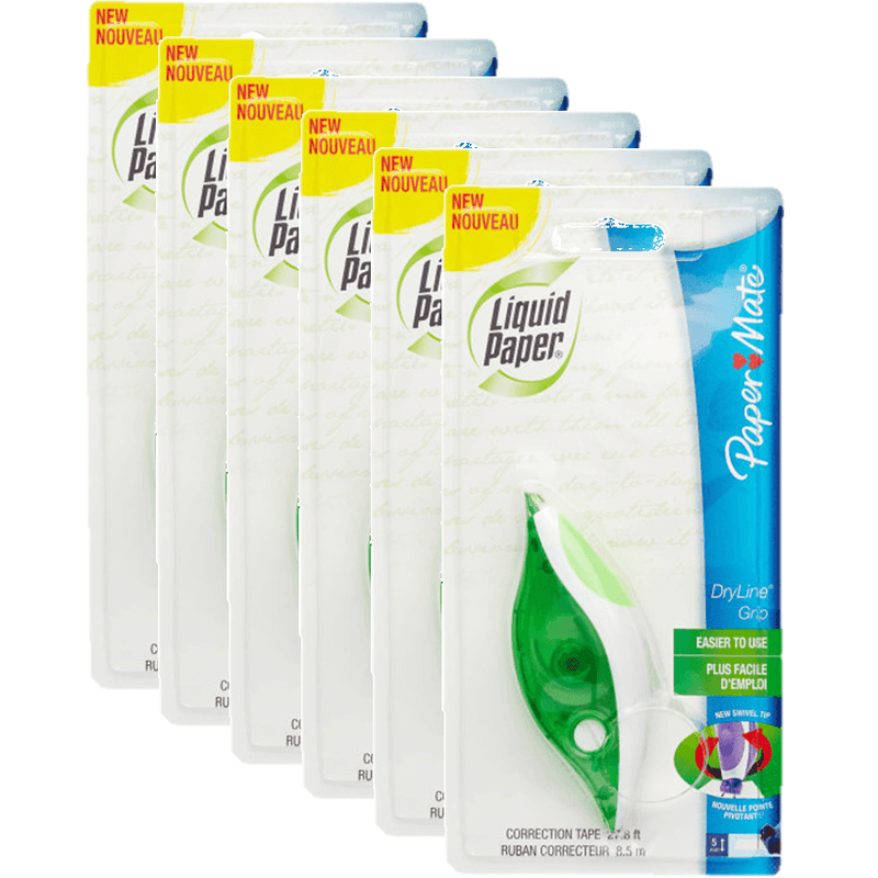 Papermate Liquid Paper Dryline Grip Correction Tape 5mmx8.5m Pack 6 660415 (Pack 6) - SuperOffice
