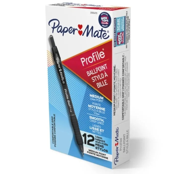 Papermate Profile BallPoint 1.0mm Medium Pen Black Box 12 2095470 - SuperOffice