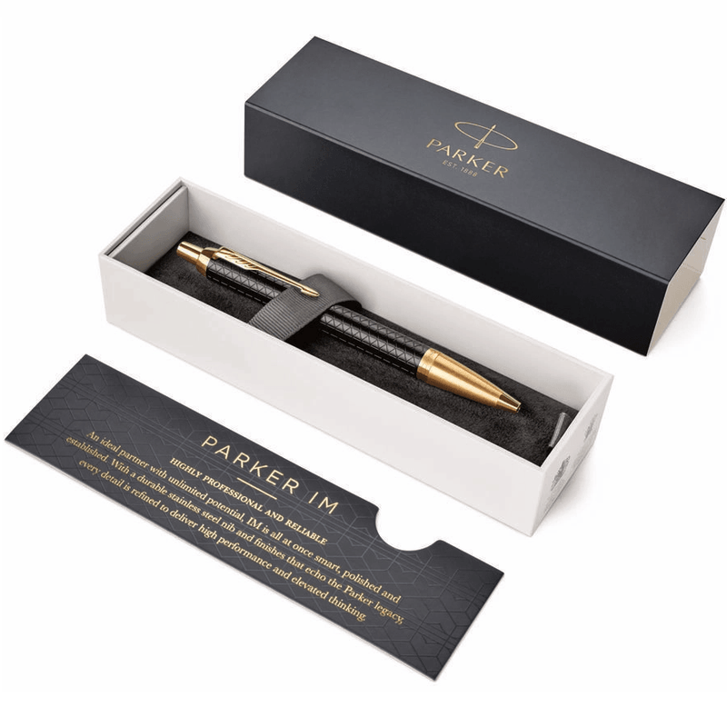 Parker IM Ballpoint Pen Premium Black Gold Trim Medium Nib Gift Set Diamond Pattern 1931667 - SuperOffice