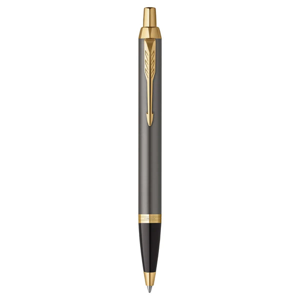 Parker IM Grey Lacquer Ballpoint Pen Medium Tip Gold Finish Trim Gift Box 2214613 - SuperOffice