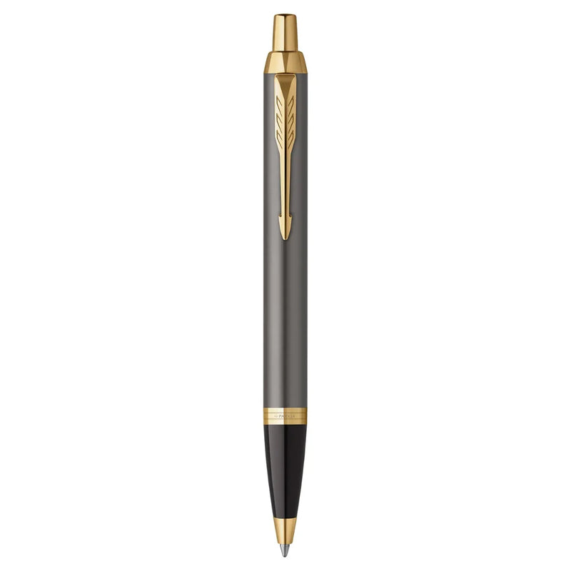 Parker IM Grey Lacquer Ballpoint Pen Medium Tip Gold Finish Trim Gift Box 2214613 - SuperOffice