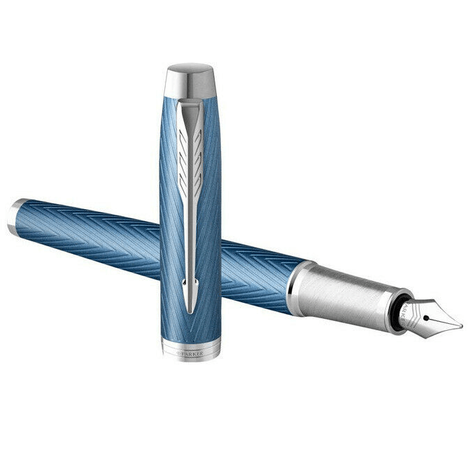 Parker IM Premium Blue Grey Fountain Pen Chrome Trim 2143654 - SuperOffice