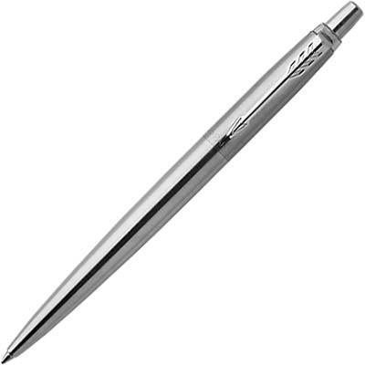 Parker Jotter Ballpoint Pen Stainless Steel Chrome Trim Medium Nib Blue 1953205 - SuperOffice