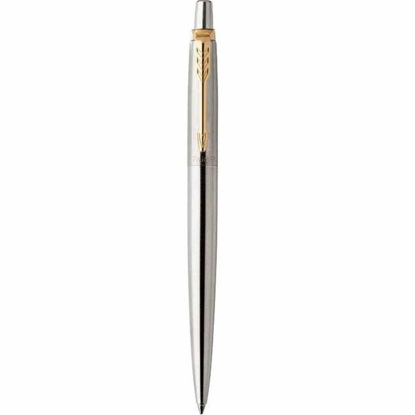 Parker Jotter Ballpoint Pen Stainless Steel Gold Trim Medium Nib Blue 1953206 - SuperOffice