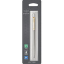 Parker Jotter Ballpoint Pen Stainless Steel Gold Trim Medium Nib Blue 1953206 - SuperOffice