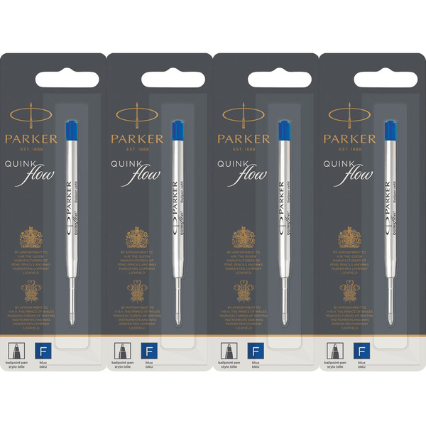 Parker Quink Flow Pen Refill Ballpoint Fine Blue Pack 4 1950368 (4 Pack BLUE FINE) - SuperOffice