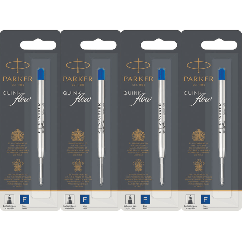 Parker Quink Flow Pen Refill Ballpoint Fine Blue Pack 4 1950368 (4 Pack BLUE FINE) - SuperOffice