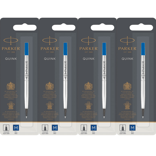 Parker Quink Flow Pen Refill Rollerball Medium Nib Blue 4 Pack 1950324 (4 Pack RB Medium Blue) - SuperOffice