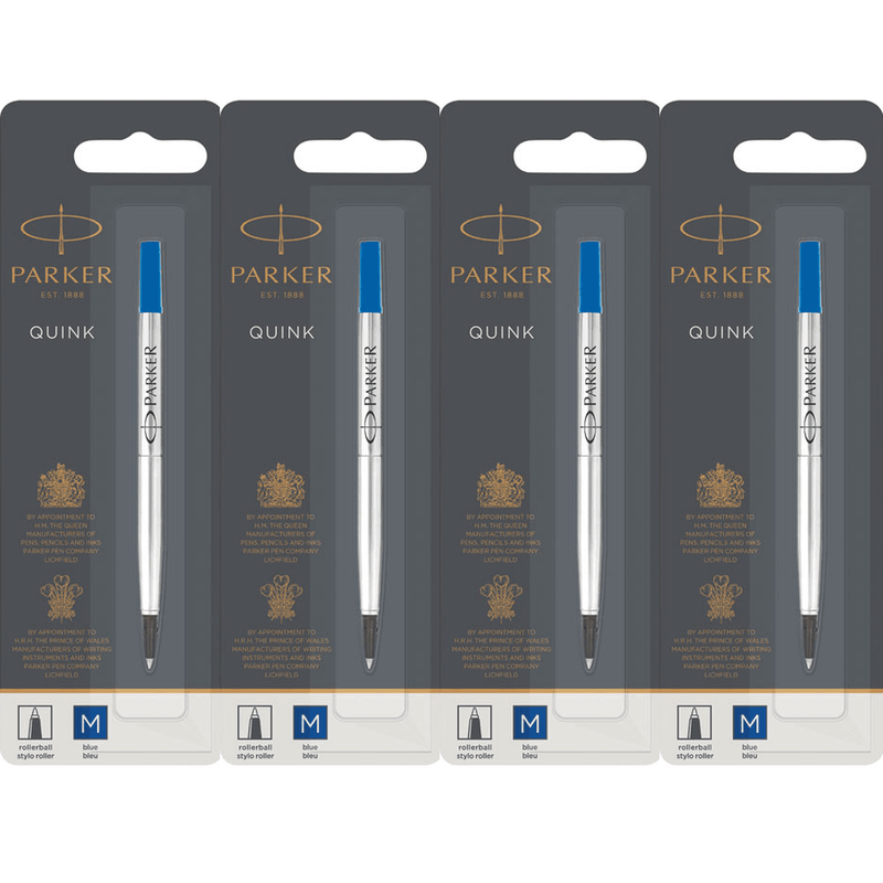 Parker Quink Flow Pen Refill Rollerball Medium Nib Blue 4 Pack 1950324 (4 Pack RB Medium Blue) - SuperOffice