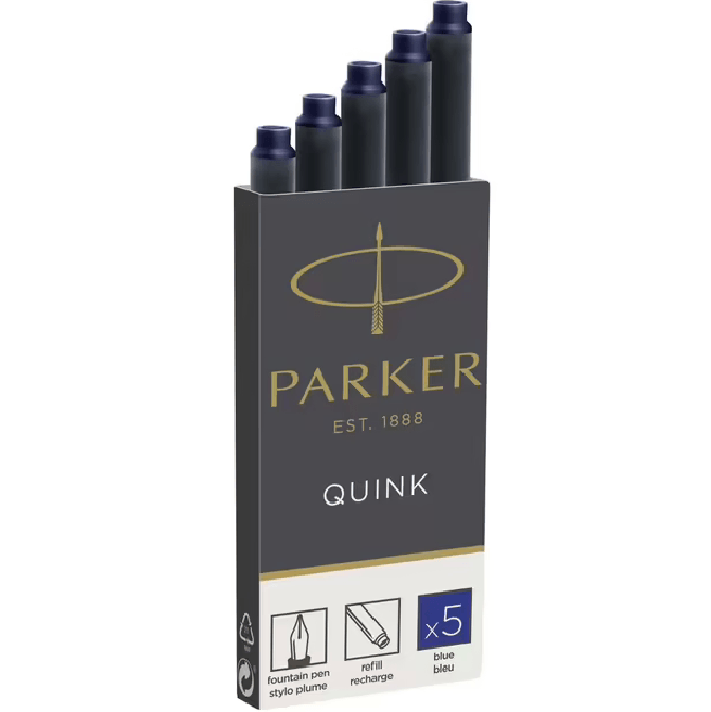 Parker Quink Fountain Pen Cartridge Refills Pack 5 Blue SuperOffice