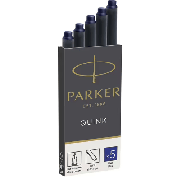 Parker Quink Fountain Pen Cartridge Refills Pack 5 Blue 1950403 - SuperOffice