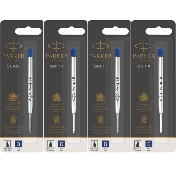 Parker Quink Pen Refill Ballpoint Broad 1.2mm Nib Blue Pack 4 Bulk 1950365 (4 Pack) - SuperOffice