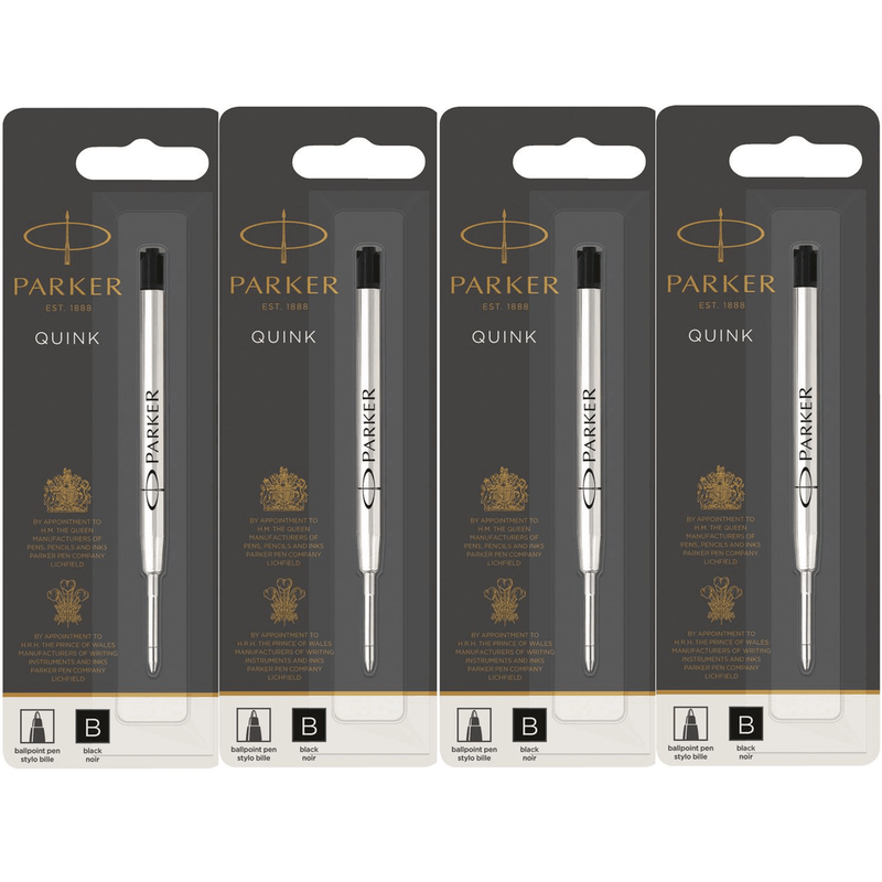 Parker Quink Pen Refill Ballpoint Broad Thick Nib 1.2mm Black Pack 4 Bulk 1950366 (4 Pack) - SuperOffice