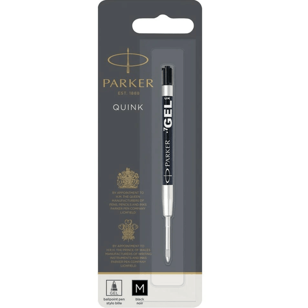 Parker Quink Pen Refill Gel Medium Black Nib Ink Replacement 1950344 (1 Pack) - SuperOffice