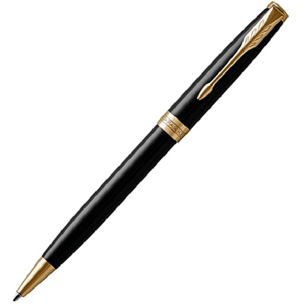 Parker Sonnet Black Lacquer Gold Trim Ballpoint Pen Medium Nib Blue 1931497 - SuperOffice