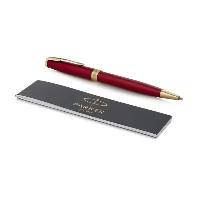 Parker Sonnet Red Lacquer Gold Trim Ballpoint Pen Medium Nib Gift Box Set 1931476 - SuperOffice