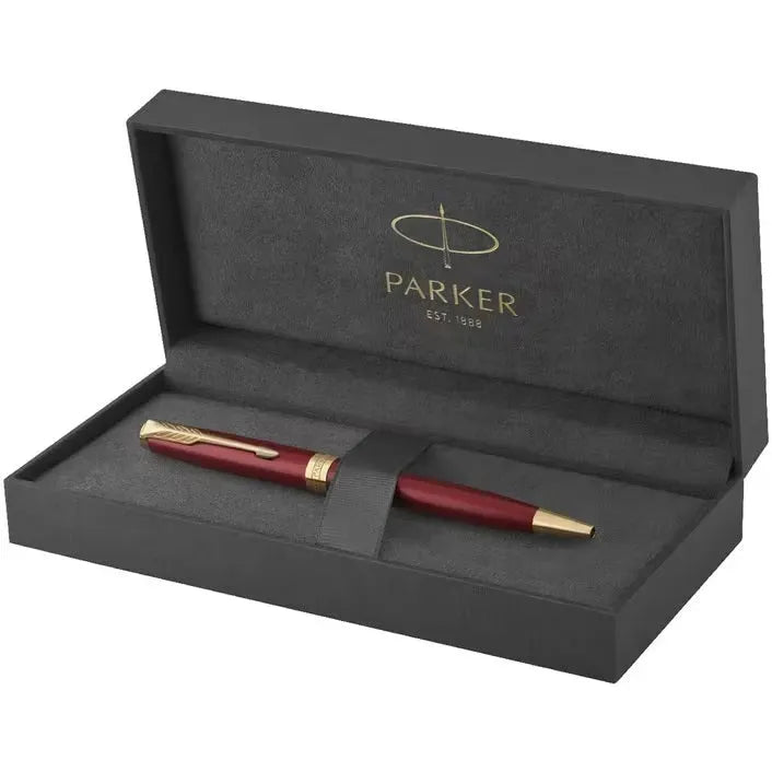 Parker Sonnet Red Lacquer Gold Trim Ballpoint Pen Medium Nib Gift Box Set 1931476 - SuperOffice
