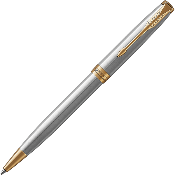 Parker Sonnet Stainless Steel Gold Trim Ballpoint Pen Medium Nib Gift Box Set 1931507 - SuperOffice