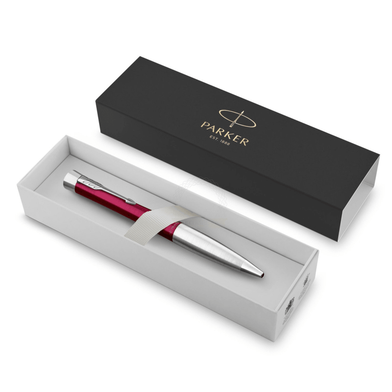 Parker Urban Premium Ballpoint Twist Pen Magenta Red Chrome Trim Gift Box 2143642 - SuperOffice
