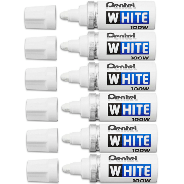 Pentel 100W B Permanent Marker Broad Thick Bullet Tip White Pack 6 X100W-B (6 Pack) - SuperOffice