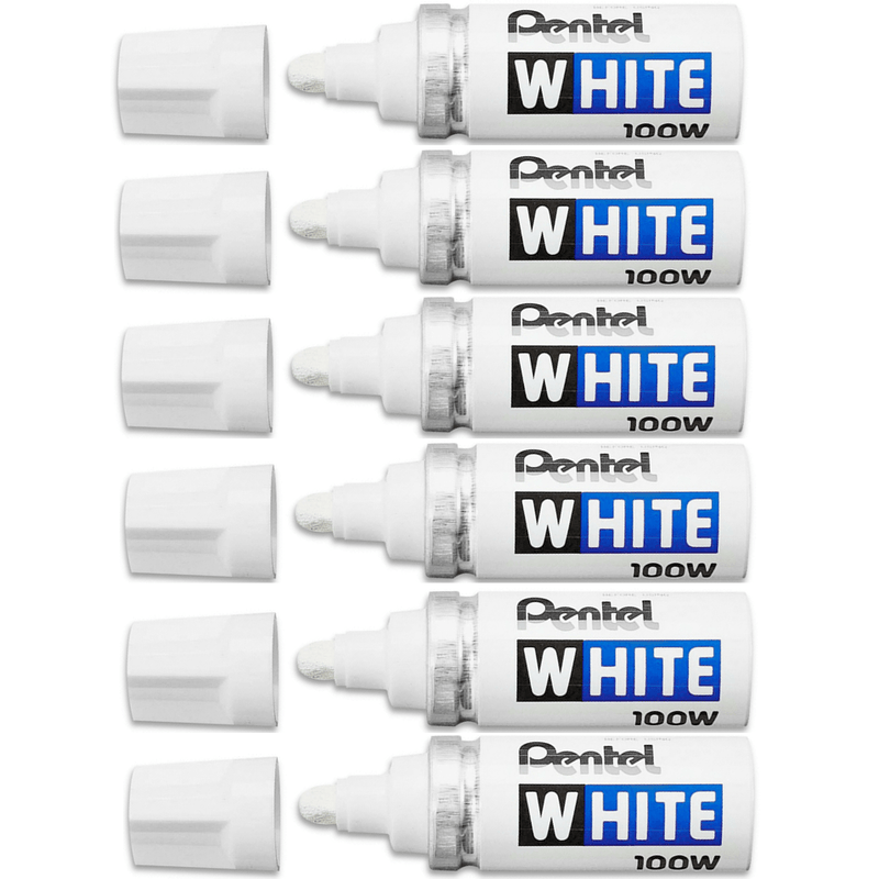 Pentel 100W B Permanent Marker Broad Thick Bullet Tip White Pack 6 X100W-B (6 Pack) - SuperOffice