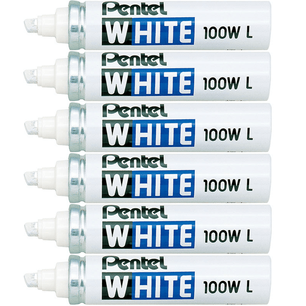 Pentel 100W L Large Permanent Marker Large Chisel White Pack 6 X100W-L (6 Pack) - SuperOffice