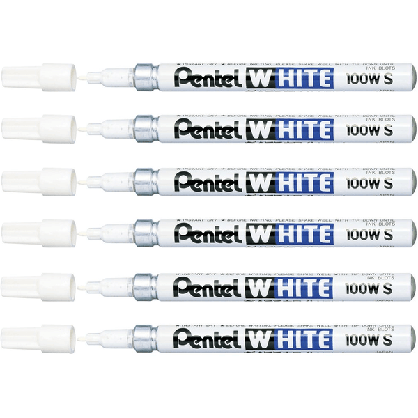 Pentel 100W S Permanent Marker Small Bullet White Pack 6 X100W-S (6 Pack) - SuperOffice