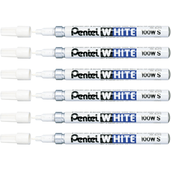 Pentel 100W S Permanent Marker Small Bullet White Pack 6 X100W-S (6 Pack) - SuperOffice