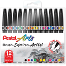 Pentel Arts Brush Sign Pen Artist Ink Dye Pack 12 Wallet Set SESF30C-12 - SuperOffice