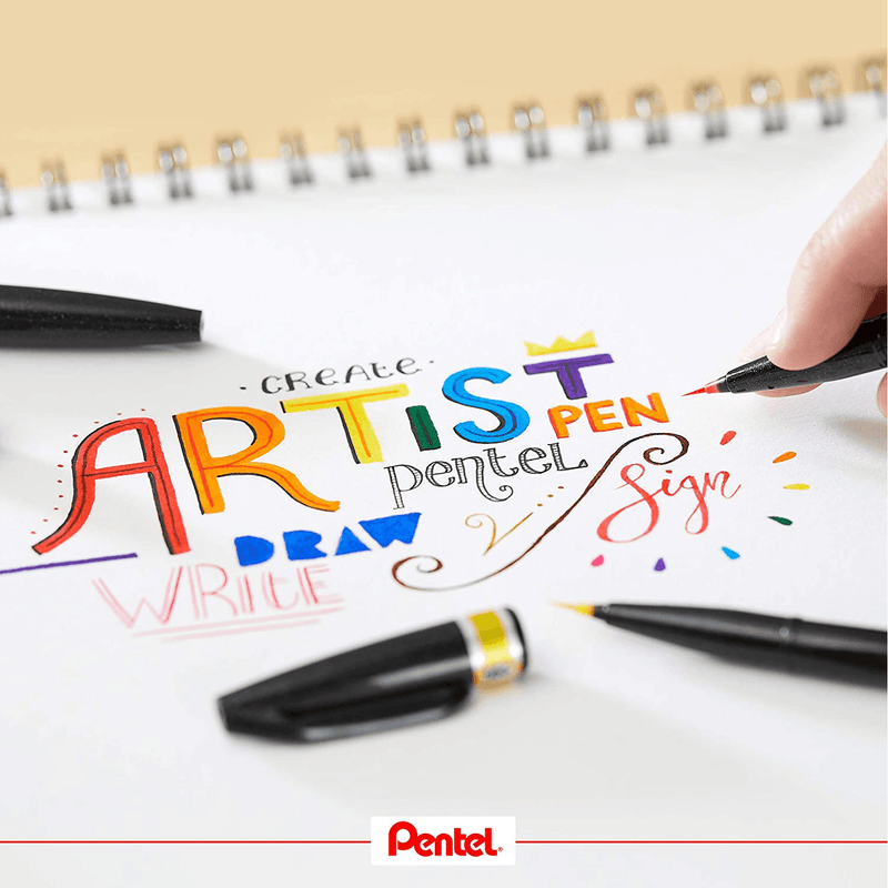 Pentel Arts Brush Sign Pen Artist Ink Dye Pack 12 Wallet Set SESF30C-12 - SuperOffice