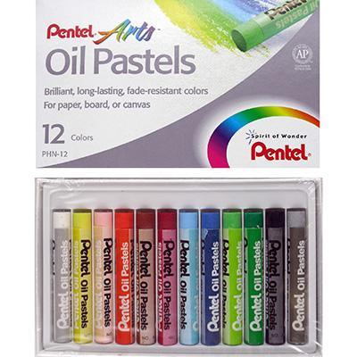 Pentel Arts Oil Pastels Plastic Case Assorted Colours Pack 12 PHN12 - SuperOffice