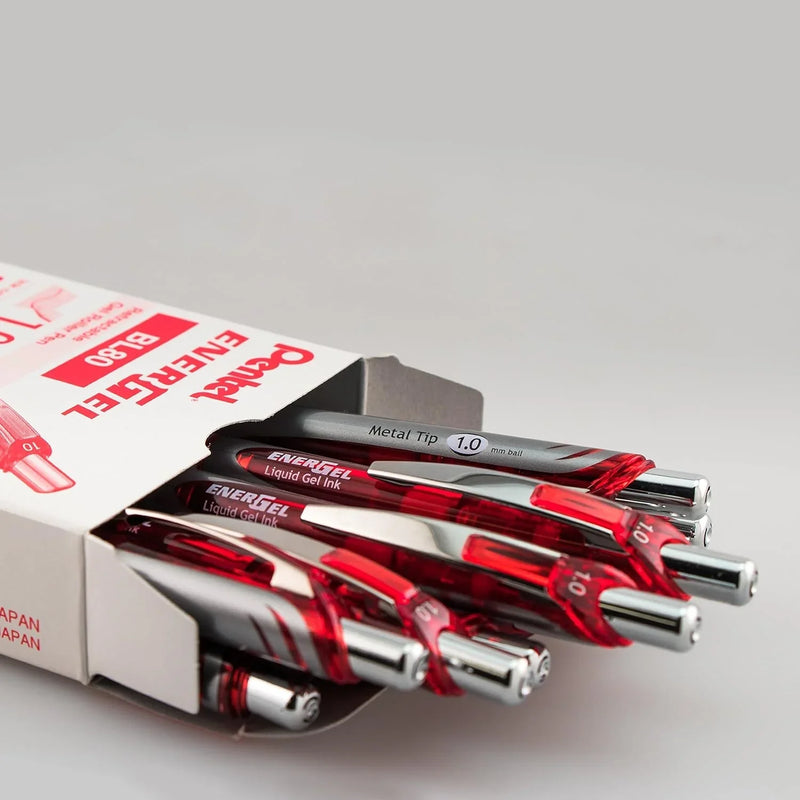 Pentel BL80 Energel Retractable Gel Ink Pens 1.0mm Red Box 12 BL80-B (Box 12) - SuperOffice