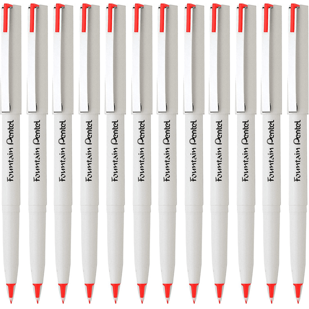 Pentel Disposable Fountain Pen Stylo Plastic Tip Box 12 Red JM20WU-B (Red Box 12) - SuperOffice