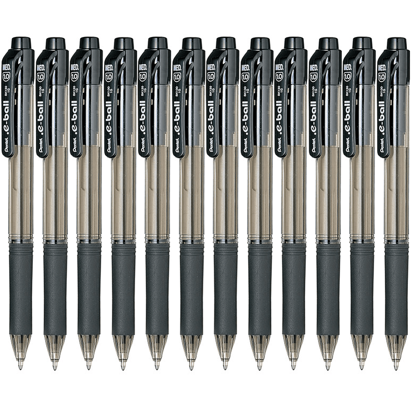 Pentel e-Ball BK130 Retractable Ballpoint Pen 1.0mm Black Box 12 BK130-A (Box 12) - SuperOffice