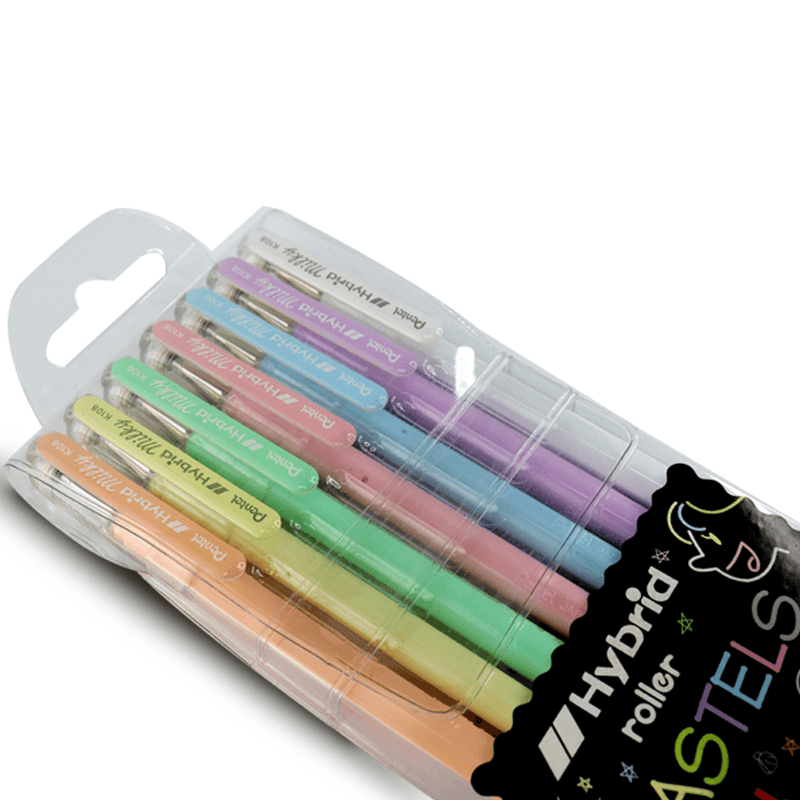 Pentel Hybrid Gel Grip Pens Roller Milky Pastel 0.8mm Wallet 7 Pack K108-7 - SuperOffice