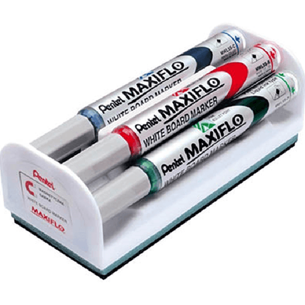 Pentel Maxiflo Magnetic Eraser Set With 4 Markers YMWL5-4E - SuperOffice