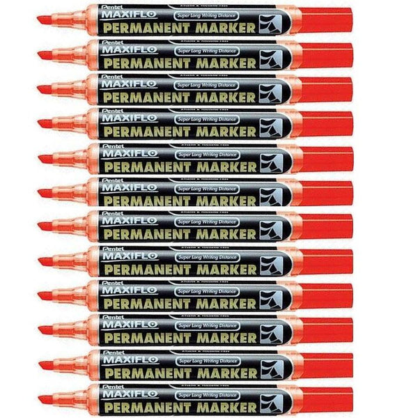 Pentel Maxiflo Permanent Marker Bullet Point Red Box of 12 NLF50-B (Box 12) - SuperOffice