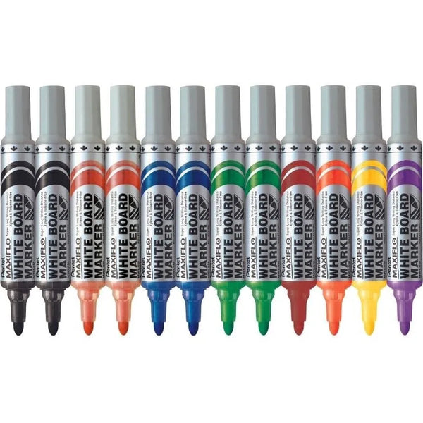 Pentel Maxiflo Whiteboard Marker Bullet Point 2.1mm Assorted Colours Box 12 MWL5-AST - SuperOffice